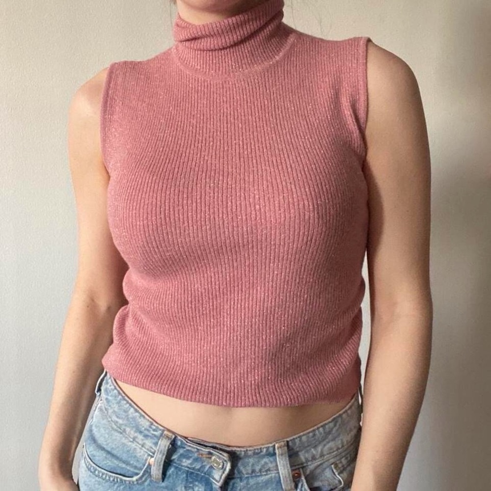Vintage Shimmery Pink Sleeveless Turtleneck  (S)